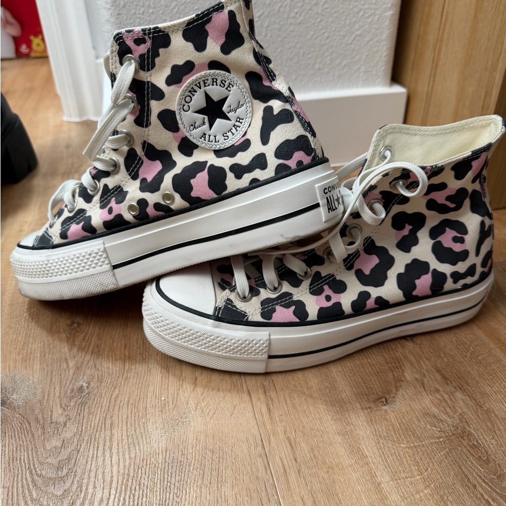 Converse High Top Sneakers - Pink and Black Leopard Print